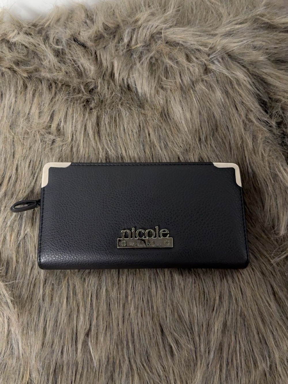Nicole Black Zip-Around Wallet with Gold Accents